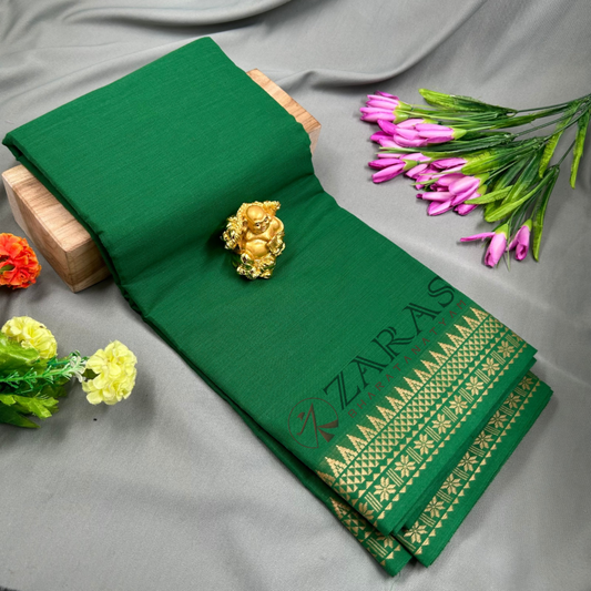 Bharatanatyam Dance Practice Saree - Green with Sandal Flower Border (6mtr) image 0