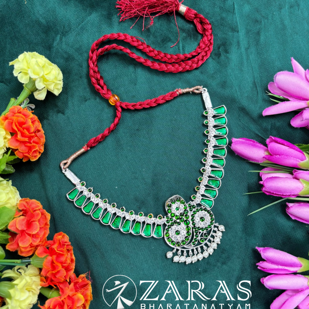 Bharatanatyam Dance Silver Jewellery - Snake & Enamel Necklace Green Kemp image 0