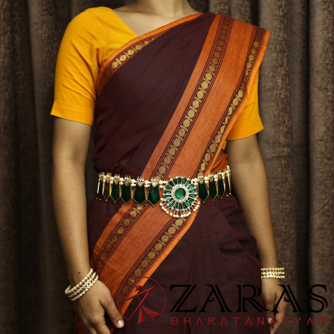 Bharatanatyam Dance Jewellery - Green Flower WS Hip Belt (Ottiyanam) Stone image 1