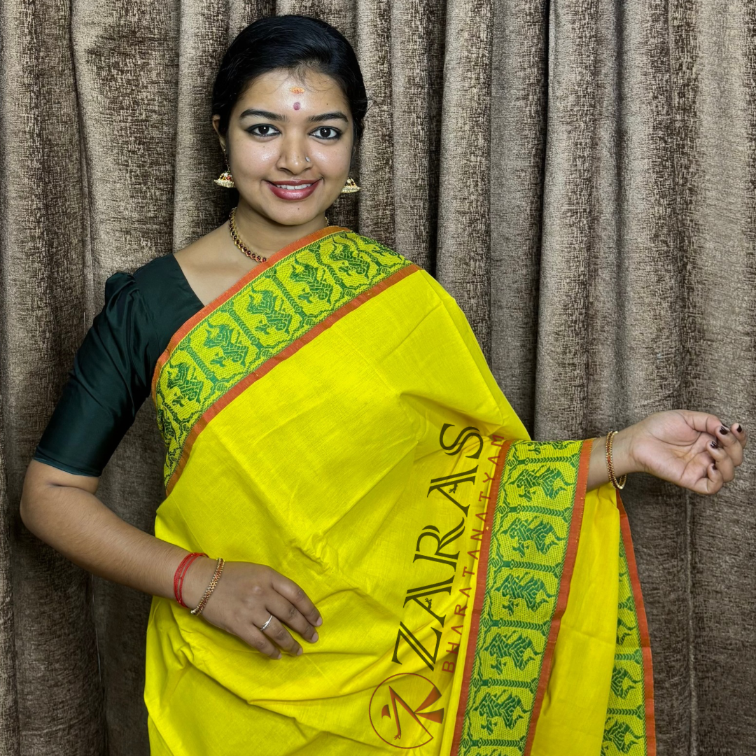 Bharatanatyam Dance Practice Saree - L Yellow Green Doll Border image 0