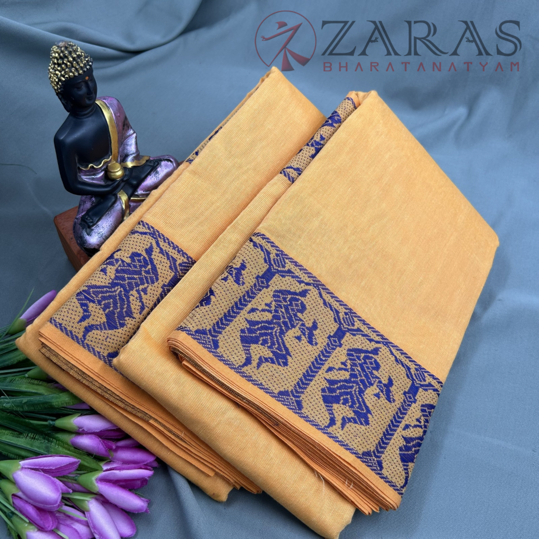 Bharatanatyam Dance Practice Saree - M Yellow with Blue Doll Border image 1