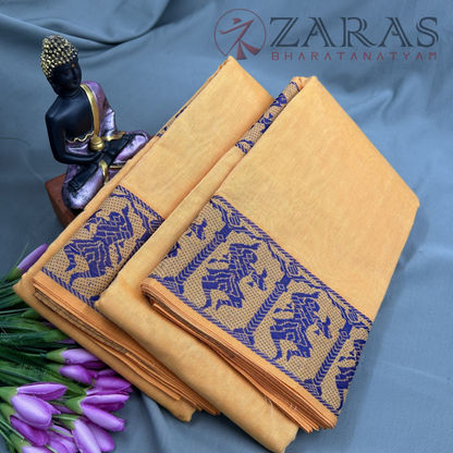 Bharatanatyam Dance Practice Saree - M Yellow with Blue Doll Border image 1