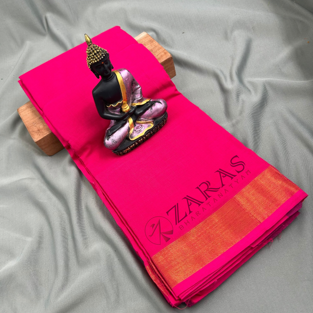 Bharatanatyam Dance Practice Saree - Pink with Gold Plain Border image 0