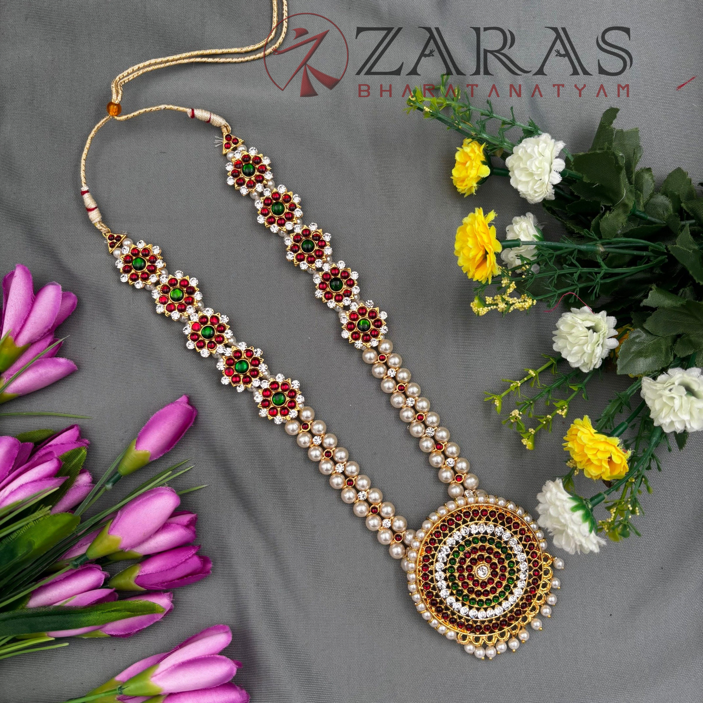 Bharatanatyam Dance Jewellery - Haaram Round Flower Beads RG Kemp image 1