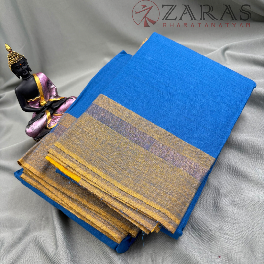 Bharatanatyam Dance Practice Saree - L Blue with Yellow Plain Border image 1