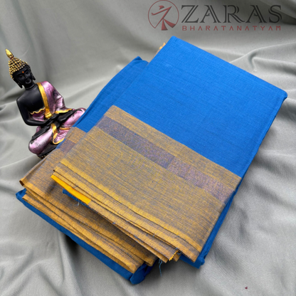 Bharatanatyam Dance Practice Saree - L Blue with Yellow Plain Border image 1