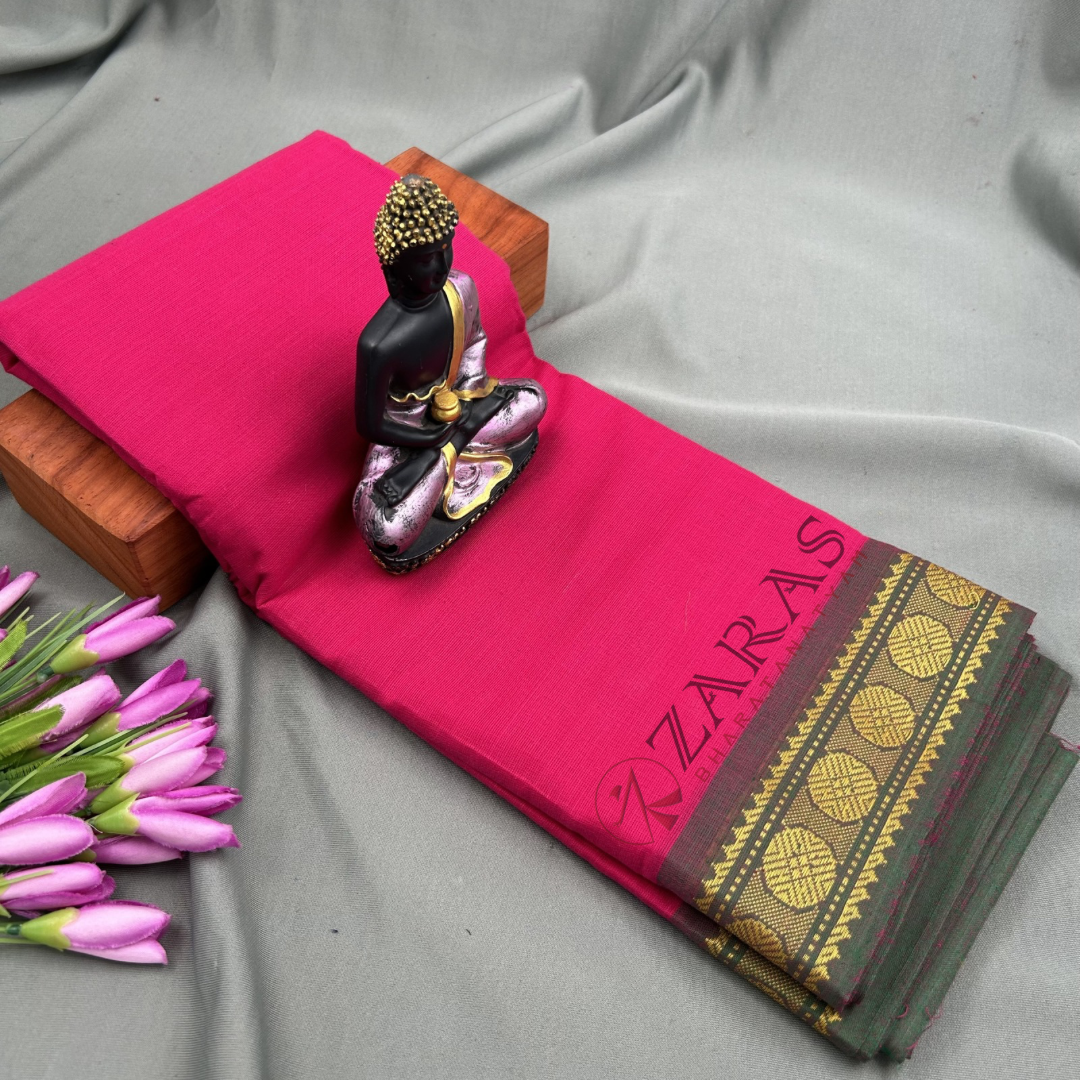 Bharatanatyam Dance Practice Saree - Pink with Green Coin Border image 0