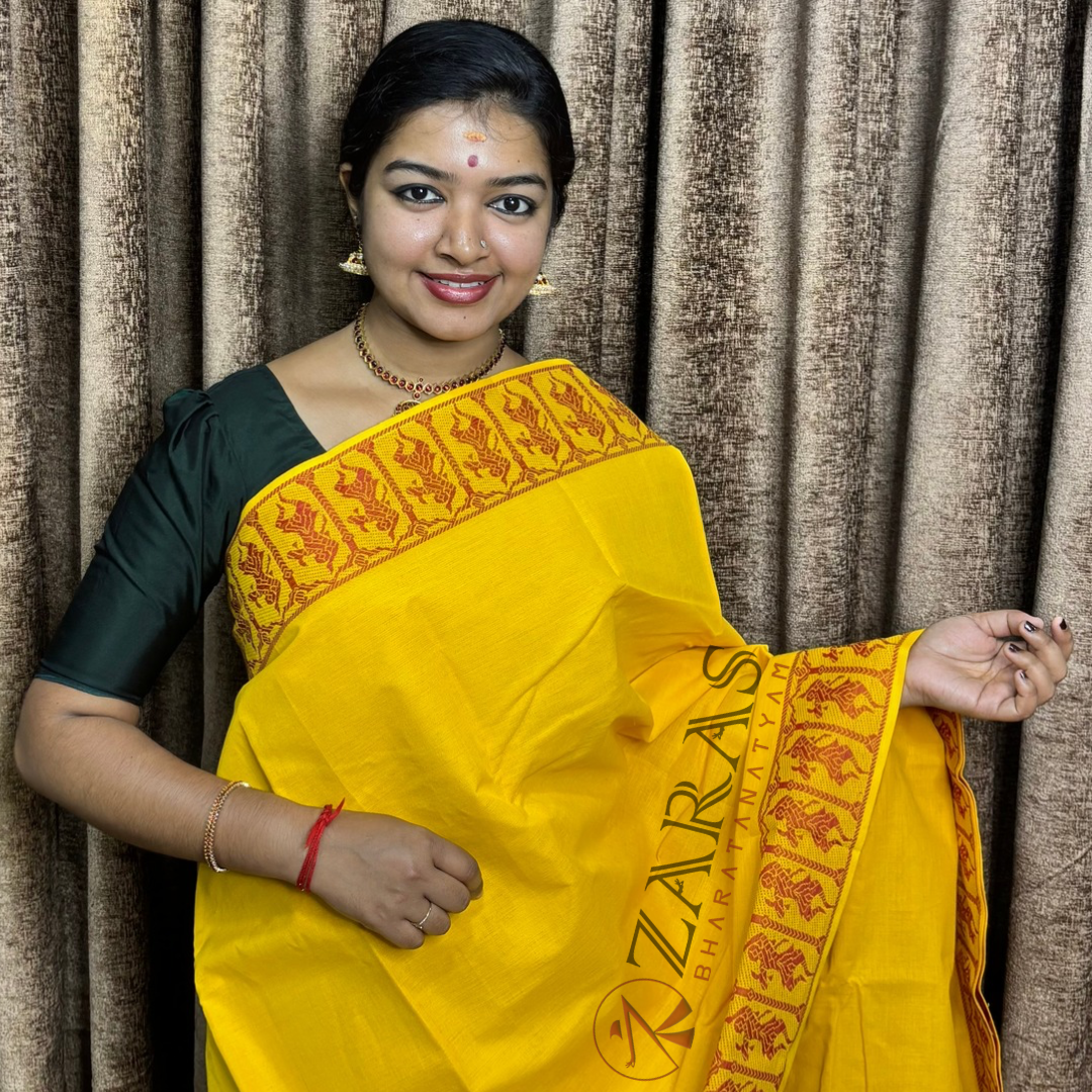 Bharatanatyam Dance Practice Saree - Yellow Red Doll Border image 0