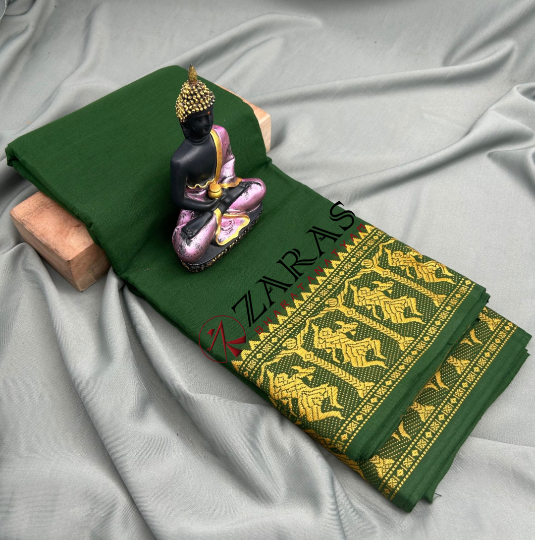 Bharatanatyam Dance Practice Saree - D Green with Gold Doll Border image 0