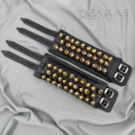 Golden Bharatanatyam anklet bells with adjustable straps, Traditional ghungroo for Bharatanatyam performances.