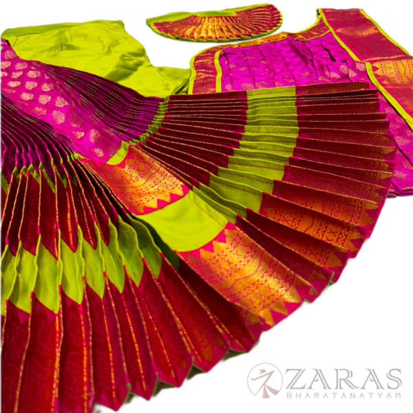 Bharatanatyam Dance Costume Readymade - Y Green with Pink Brocade - Image 2