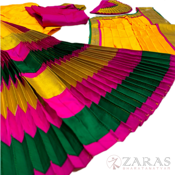 Bharatanatyam Dance Costume Readymade - Yellow, Pink & Green Combination - Image 2