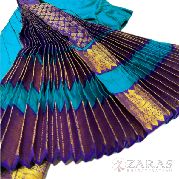 Bharatanatyam Dance Costume Readymade - Turquoise Blue with Violet Brocade - Image 2