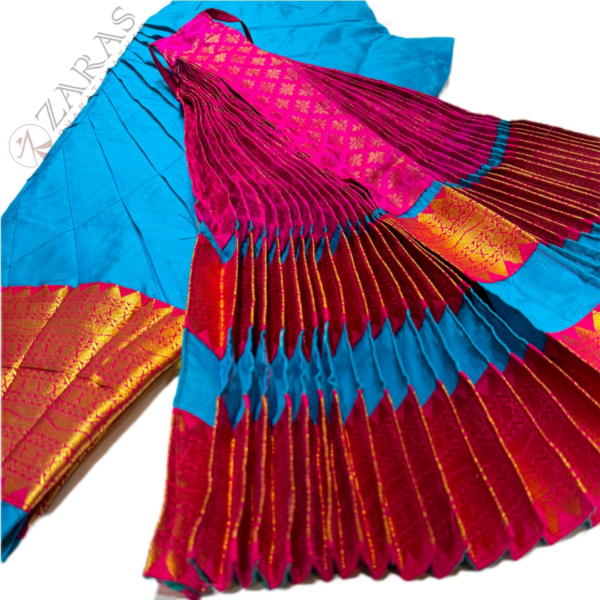 Bharatanatyam Dance Costume Readymade - Turquoise Blue with Pink Combination - Image 2