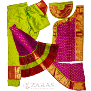 Bharatanatyam Dance Costume Readymade - Y Green with Pink Brocade