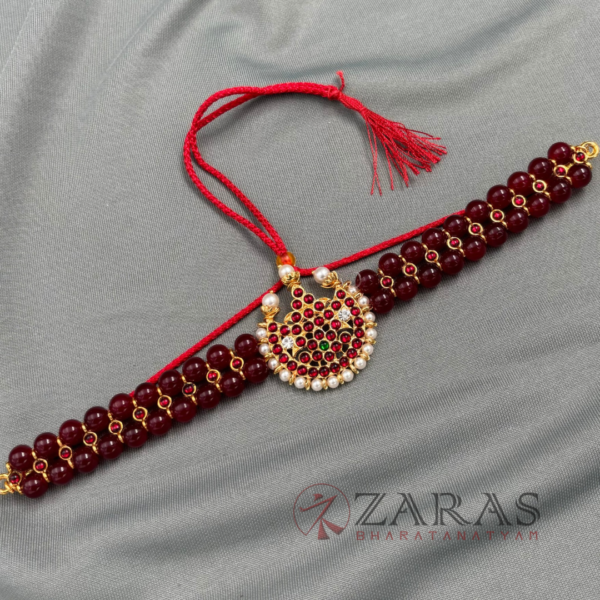Bharatanatyam Dance Jewellery - Necklace 2L Maroon Pearl Moon Kemp - Image 2