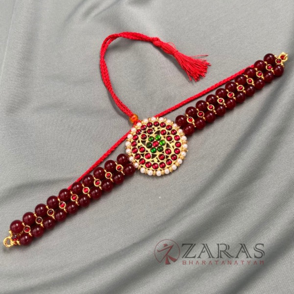 Bharatanatyam Dance Jewellery - Necklace 2L Maroon Beads Round Kemp - Image 2