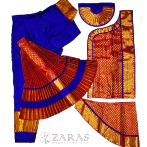 Bharatanatyam Dance Costume Readymade - Blue with Red Brocade