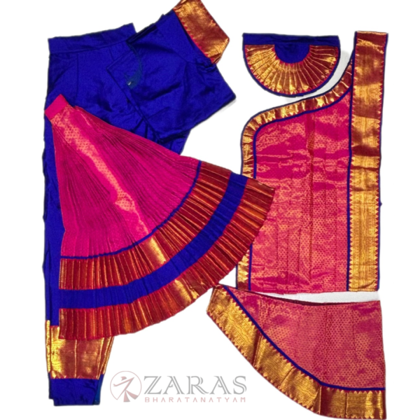Bharatanatyam Dance Costume Readymade - Blue with Pink Brocade