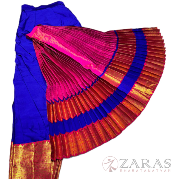 Bharatanatyam Dance Costume Readymade - Blue with Pink Brocade - Image 2