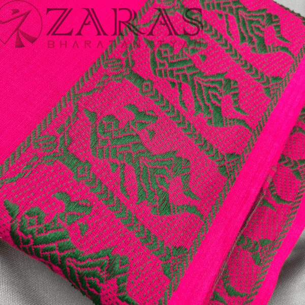Bharatanatyam Dance Practice Saree - Pink Green Doll Border - Image 2