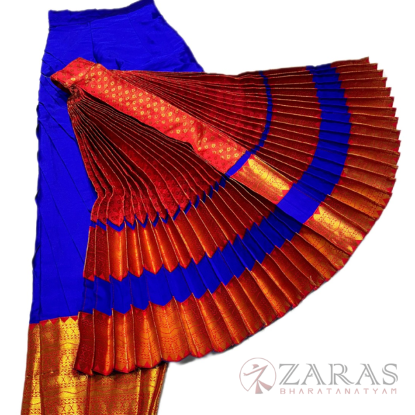 Bharatanatyam Dance Costume Readymade - Blue with Red Brocade - Image 2