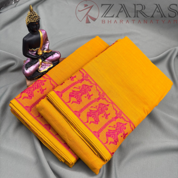 Bharatanatyam Dance Practice Saree - Yellow Pink Doll Border - Image 2