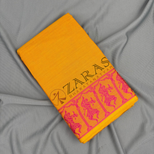 Bharatanatyam Dance Practice Saree - Yellow Pink Doll Border - Image 3