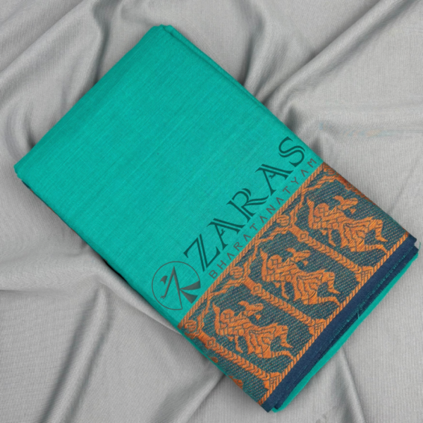 Bharatanatyam Dance Practice Saree - Cyan Green Doll Border - Image 3