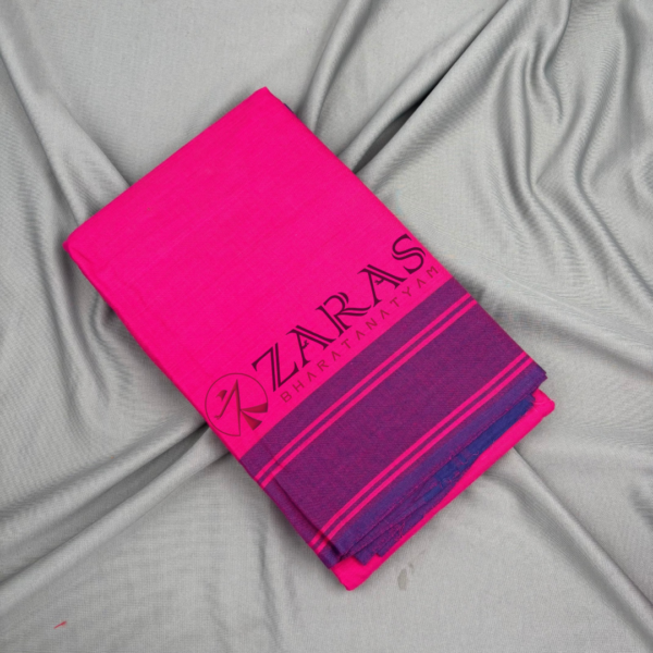 Bharatanatyam Dance Practice Saree - Pink Pur Plain Border - Image 3
