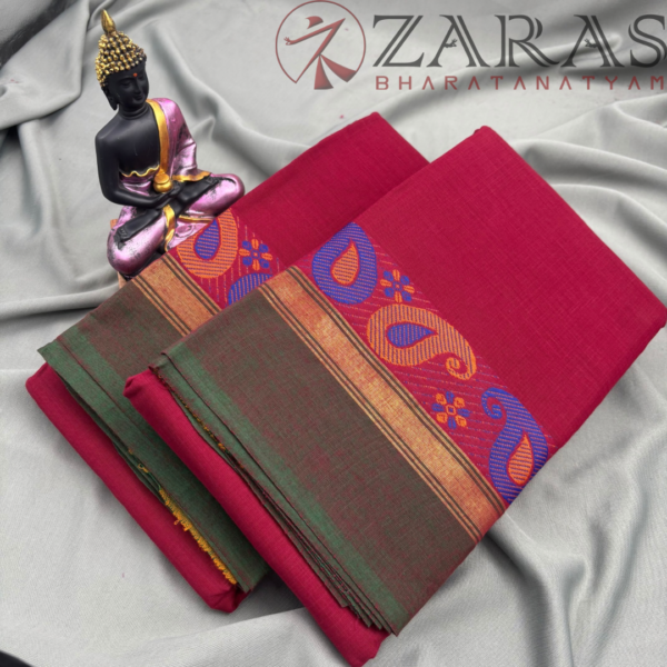 Bharatanatyam Dance Practice Saree - Maroon Green Manga Border - Image 2