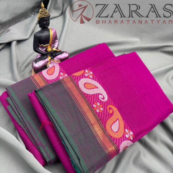 Bharatanatyam Dance Practice Saree - Purple Green Manga Border - Image 3
