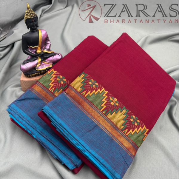 Bharatanatyam Dance Practice Saree - Maroon Blue Gopuram Border - Image 3