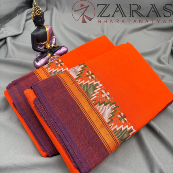 Bharatanatyam Dance Practice Saree - Orange Violet Gopuram Border - Image 2