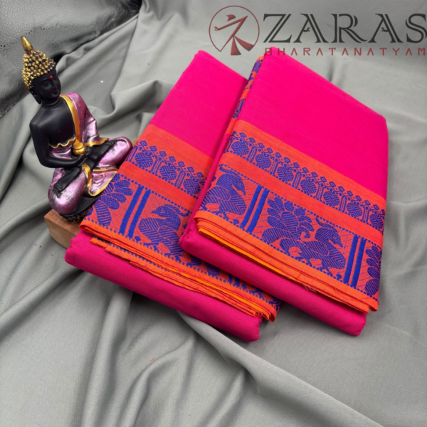 Bharatanatyam Dance Practice Saree - Pink Blue Big Peacock Border - Image 3