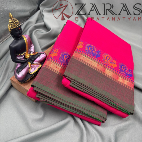 Bharatanatyam Dance Practice Saree - Pink Green Small Peacock Border - Image 3