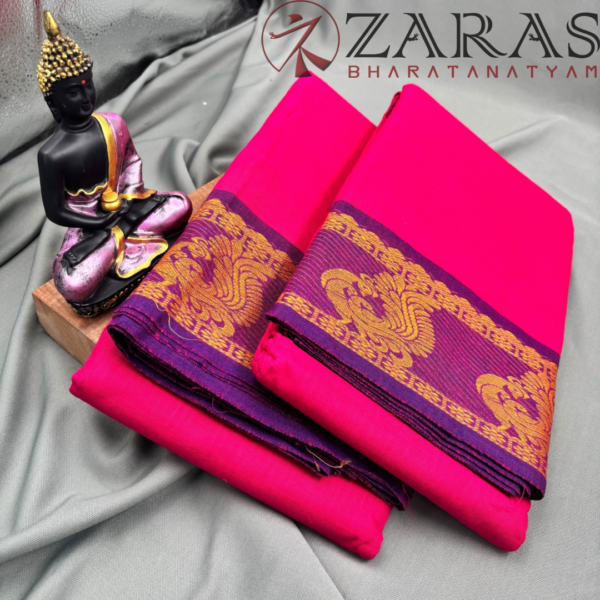 Bharatanatyam Dance Practice Saree - Pink Violet Mus Peacock Border - Image 3