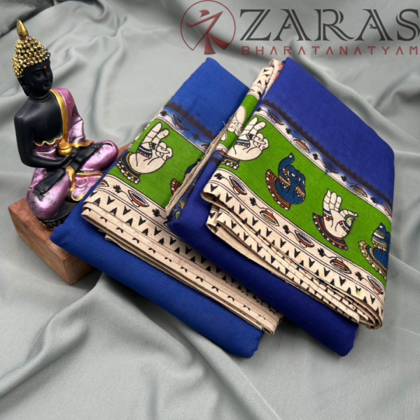 Bharatanatyam Dance Practice Saree - Blue with Green Kalamkari Saree - Image 3