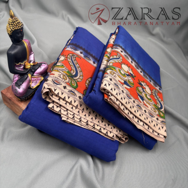 Bharatanatyam Dance Practice Saree - Blue with P Orange Kalamkari Saree - Image 3
