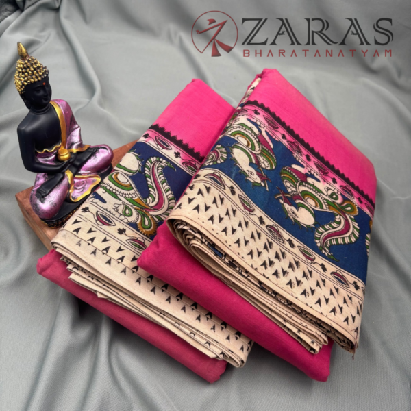 Bharatanatyam Dance Practice Saree - Pink with P Blue Kalamkari Saree - Image 3