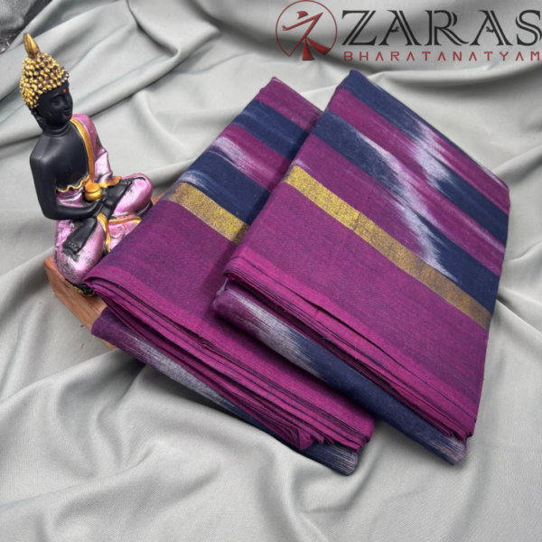 Bharatanatyam Dance Practice Saree - Blue D Purple Mixed Ikkat Border - Image 3