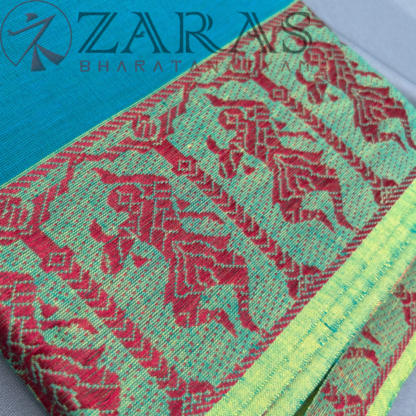 Bharatanatyam Dance Practice Saree - Cyan Green Doll Border - Image 2