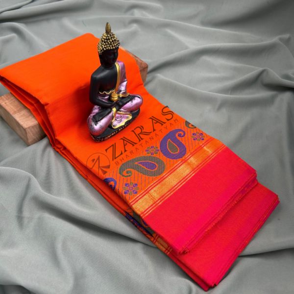 Bharatanatyam Dance Practice Saree - Orange RD Manga Border - Image 2