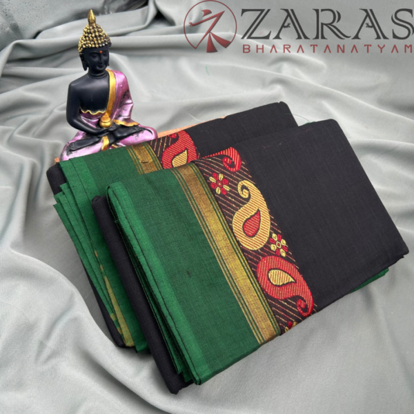 Bharatanatyam Dance Practice Saree - Black Green Manga Border - Image 3