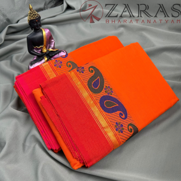 Bharatanatyam Dance Practice Saree - Orange RD Manga Border - Image 3