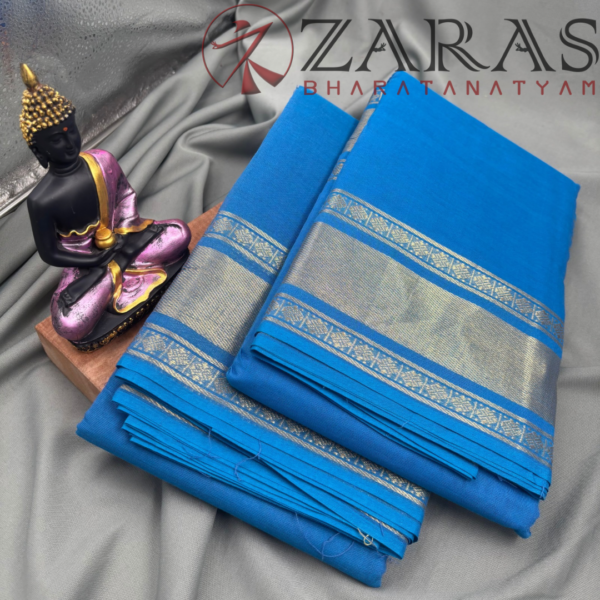 Bharatanatyam Dance Practice Saree - Blue Gold Double Coin Border - Image 3