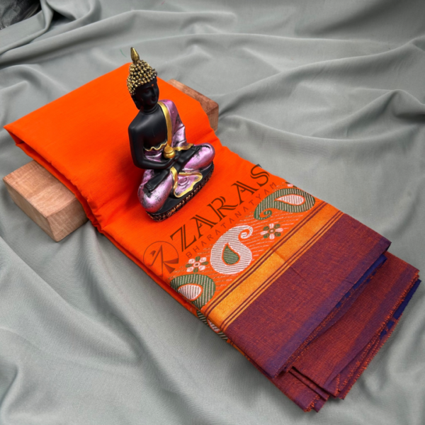 Bharatanatyam Dance Practice Saree - Orange Violet Manga Border - Image 2