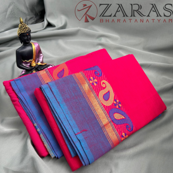 Bharatanatyam Dance Practice Saree - Pink Blue Manga Border - Image 3