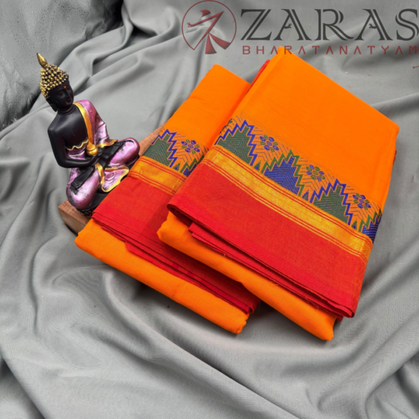 Bharatanatyam Dance Practice Saree - M Yellow Orange Gopuram Border - Image 3