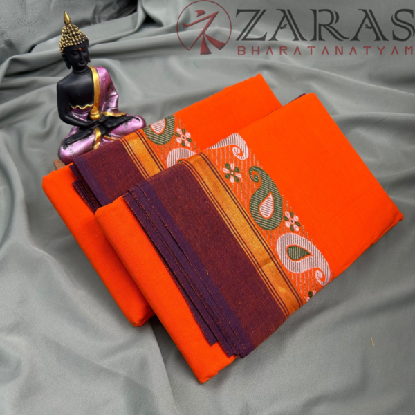 Bharatanatyam Dance Practice Saree - Orange Violet Manga Border - Image 3